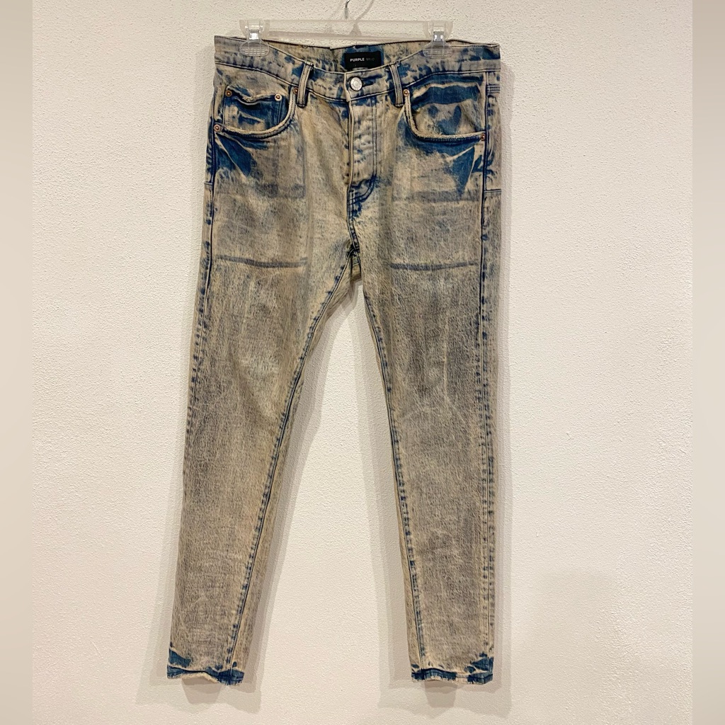 Purple Brand Label Mens Slim Jeans In Distressed Blue Purple Brand Jeans